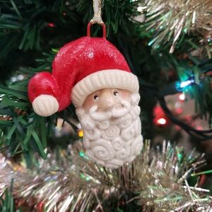 New Handmade Salt Dough Santa Ornament